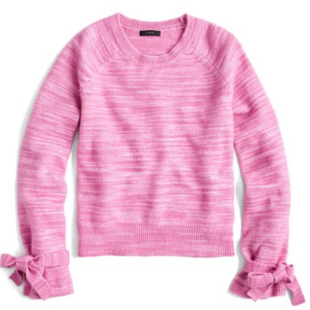 J. Crew Pink Marled Tie Sleeve Sweater